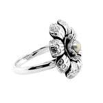 Silver Flower Ring With Pearl side 