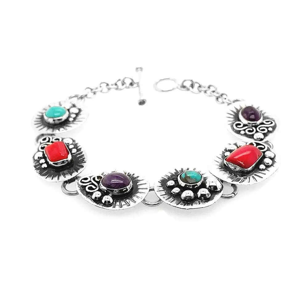 Silver Baroque Bracelet With Stones - Nueve Sterling