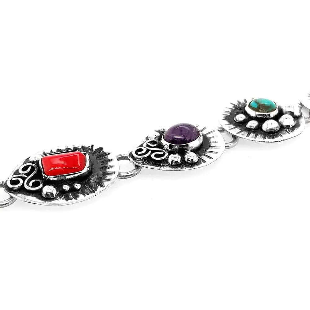 Silver Baroque Bracelet With Stones flat - Nueve Sterling