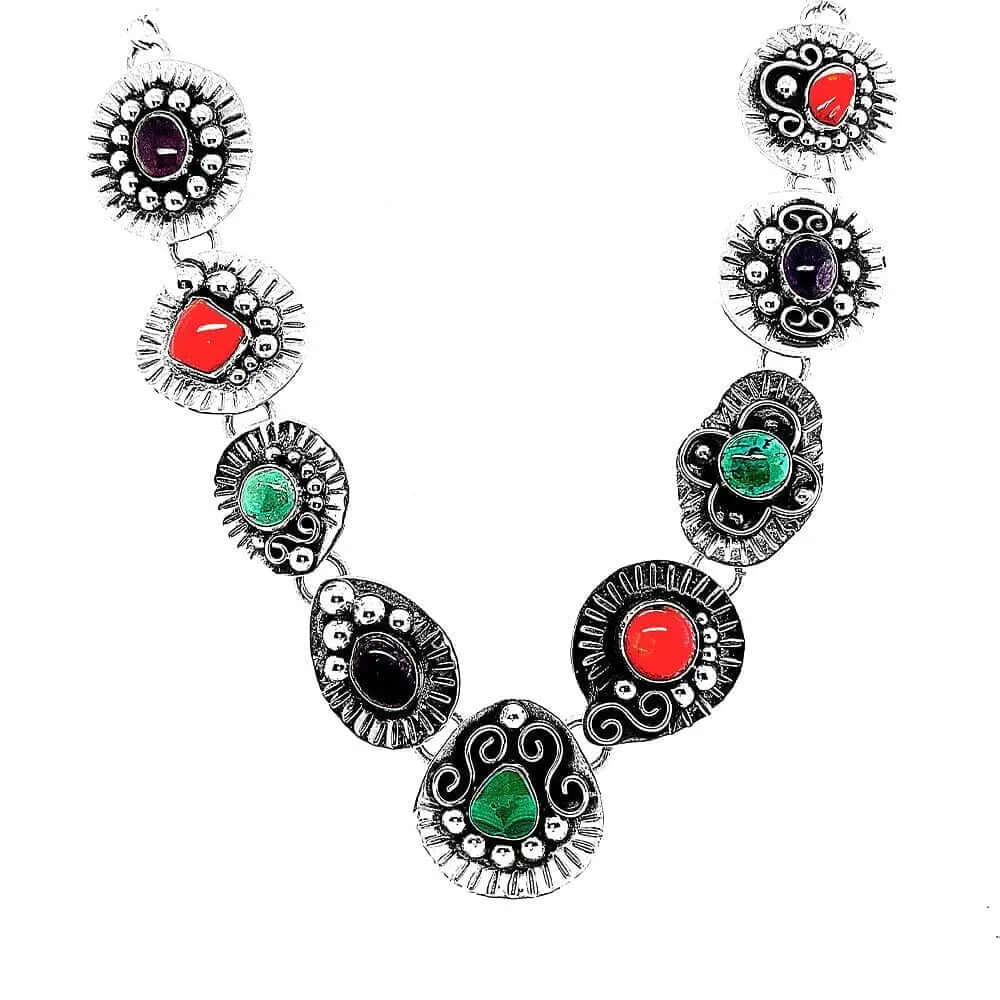 Silver Baroque Necklace With Stones - Nueve Sterling