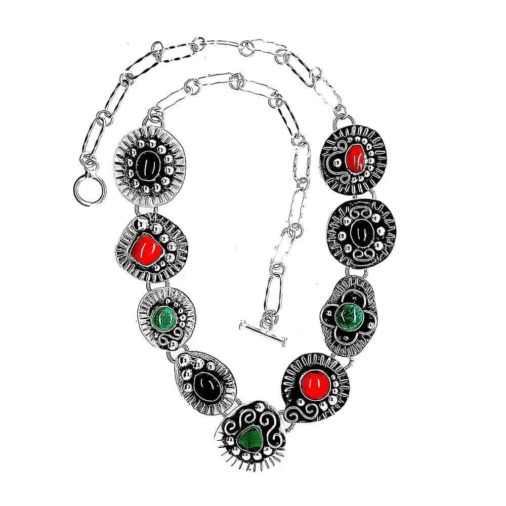 Silver Baroque Necklace With Stones top - Nueve Sterling