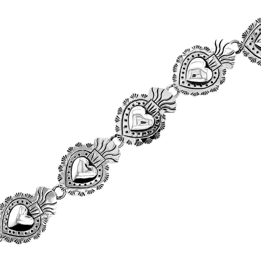 Silver Bracelet With Mexican Sacred Hearts Nueve Sterling