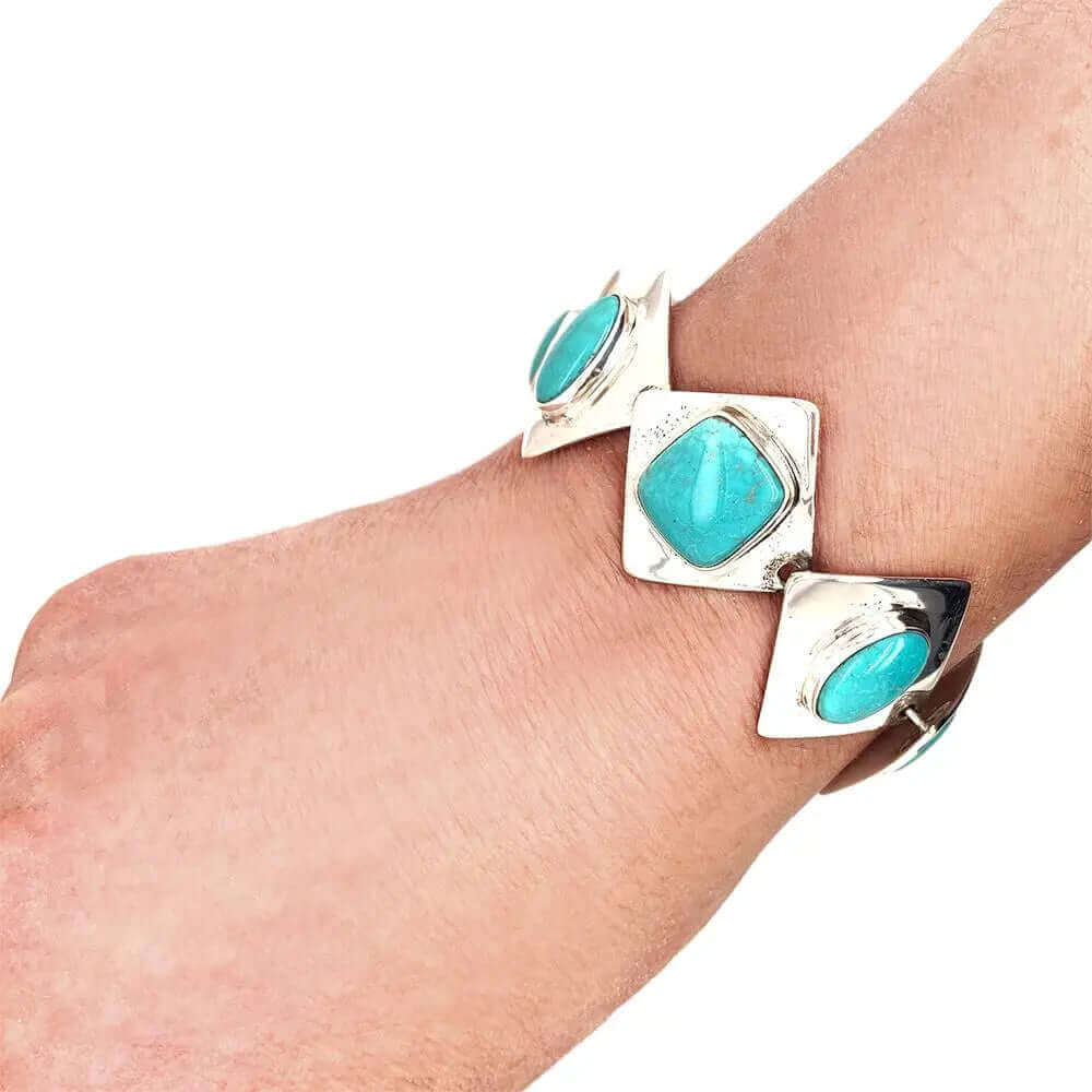 Silver Bracelet with Turquoise with model - Nueve Sterling