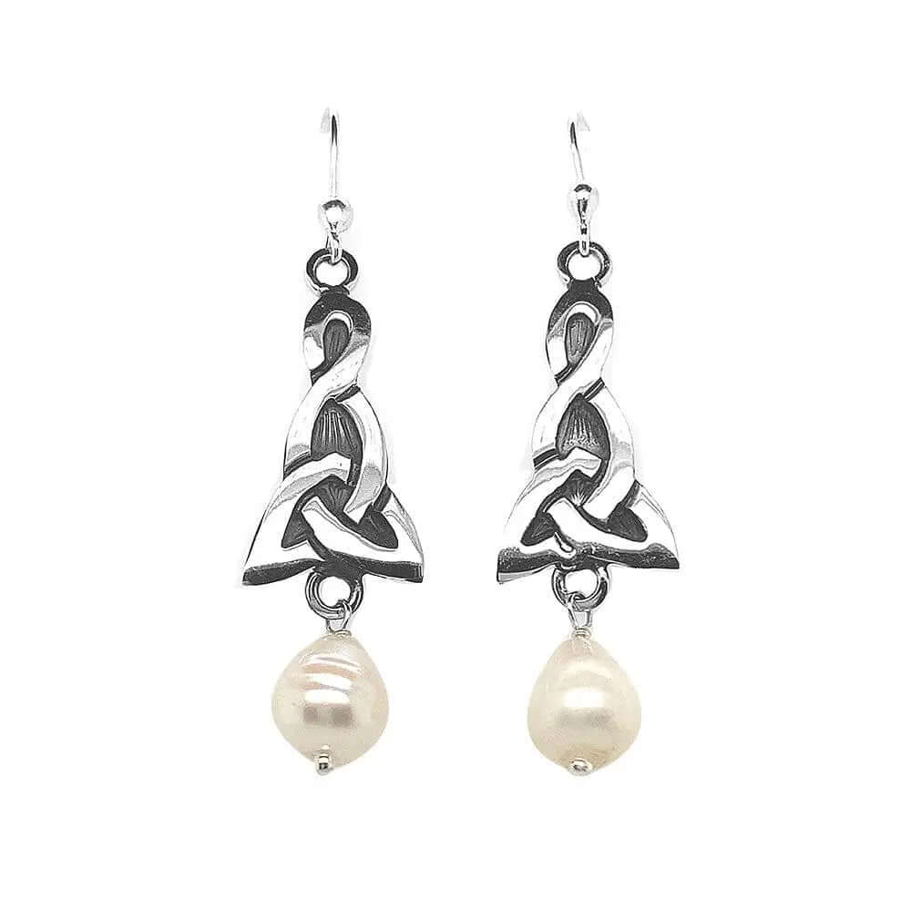 Silver Celtic Earrings With Pearl - Nueve Sterling
