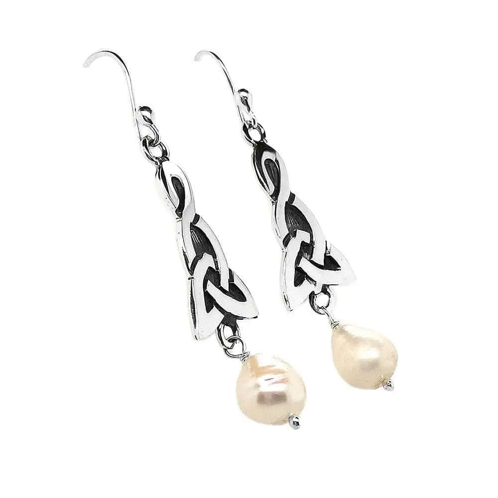 Silver Celtic Earrings With Pearl side - Nueve Sterling
