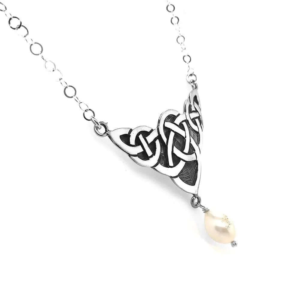 Silver Celtic Necklace With Pearl side - Nueve Sterling