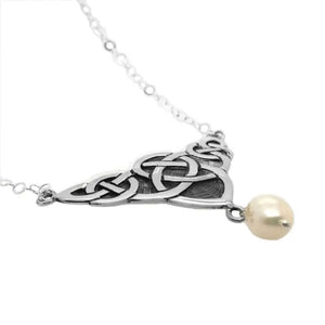Silver Celtic Necklace With Pearl flat - Nueve Sterling
