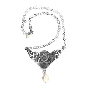 Silver Celtic Necklace With Pearl top - Nueve Sterling