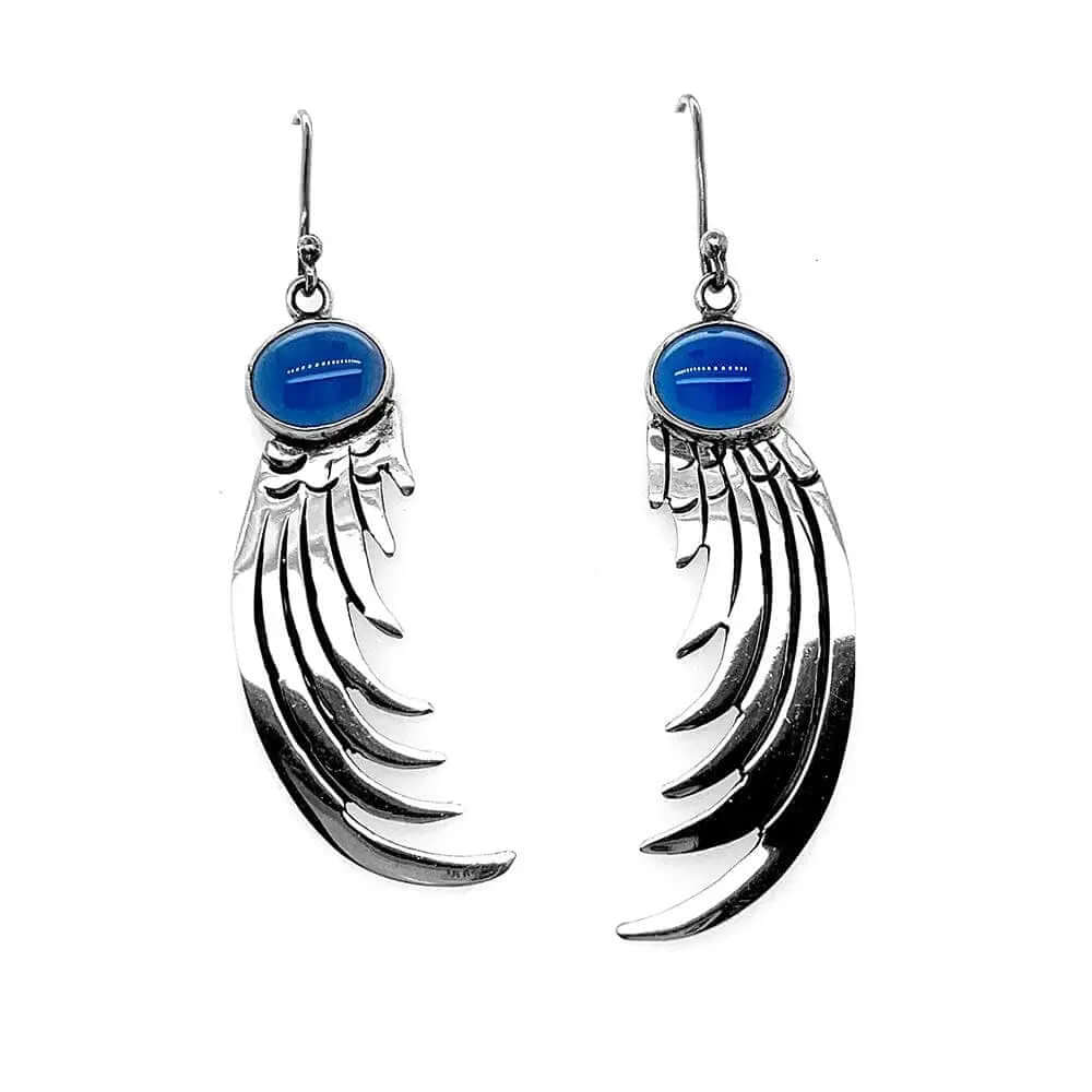 Silver Claw Earrings with Blue Agate - Nueve Sterling