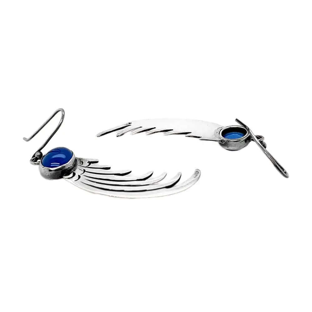 Silver Claw Earrings with Blue Agate flat - Nueve Sterling