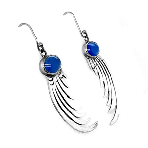Silver Claw Earrings with Blue Agate side - Nueve Sterling