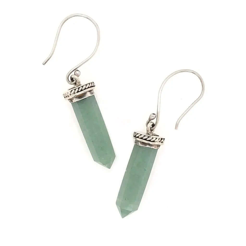Silver Earrings with Green Quartz top - Nueve Sterling