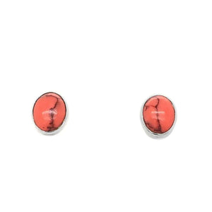 Silver Earrings with Marbled Coral - Nueve Sterling