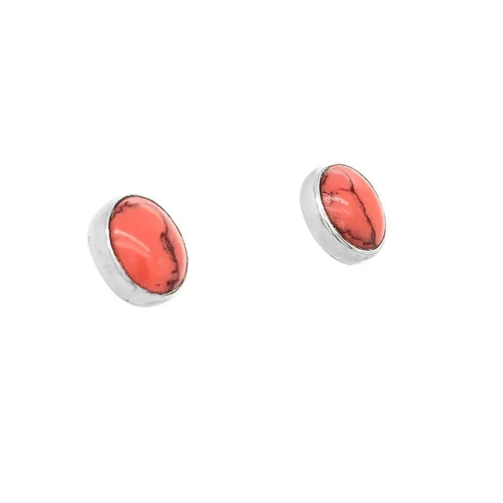 Silver Earrings with Marbled Coral side - Nueve Sterling