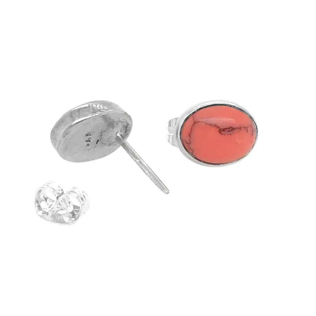 Silver Earrings with Marbled Coral back - Nueve Sterling