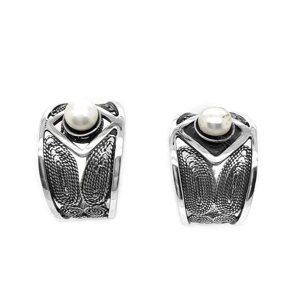 Silver Filigree And Pearl Earrings - Nueve Sterling