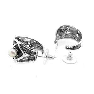 Silver Filigree And Pearl Earrings flat - Nueve Sterling