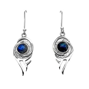 Silver Flame Earrings with Gemstone - Nueve Sterling