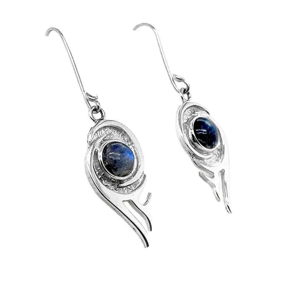 Silver Flame Earrings with Gemstone side - Nueve Sterling