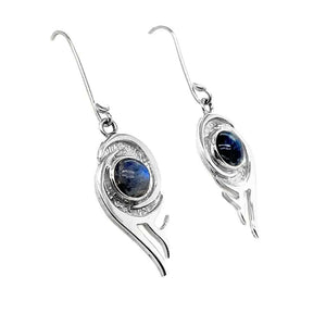 Silver Flame Earrings with Gemstone side - Nueve Sterling