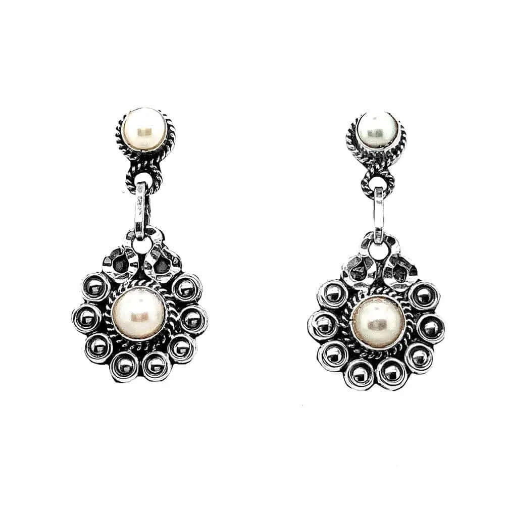 Silver Flower Earrings With Pearl - Nueve Sterling
