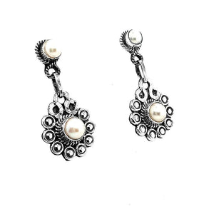 Silver Flower Earrings With Pearl side - Nueve Sterling