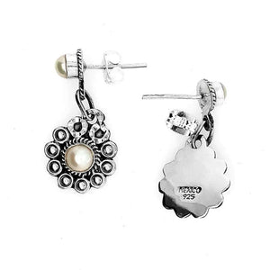 Silver Flower Earrings With Pearl back - Nueve Sterling