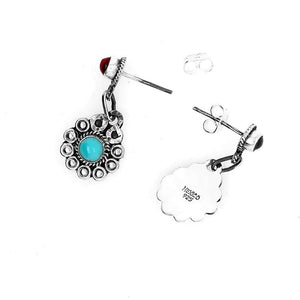 %product Silver Flower Earrings With Two Stones Nueve Sterling