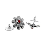 Silver Flower Earrings with Small Stone flat - Nueve Sterling