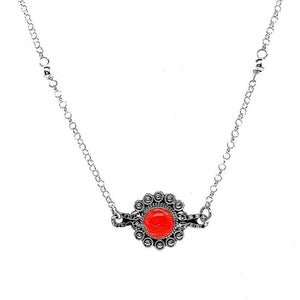 Silver Flower Necklace With Coral - Nueve Sterling