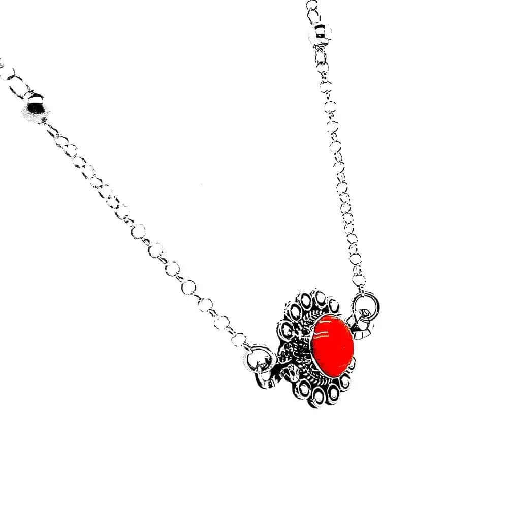Silver Flower Necklace With Coral side - Nueve Sterling