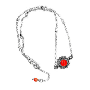 Silver Flower Necklace With Coral top - Nueve Sterling