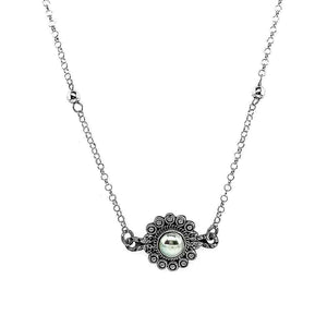 Silver Flower Necklace With Pearl - Nueve Sterling