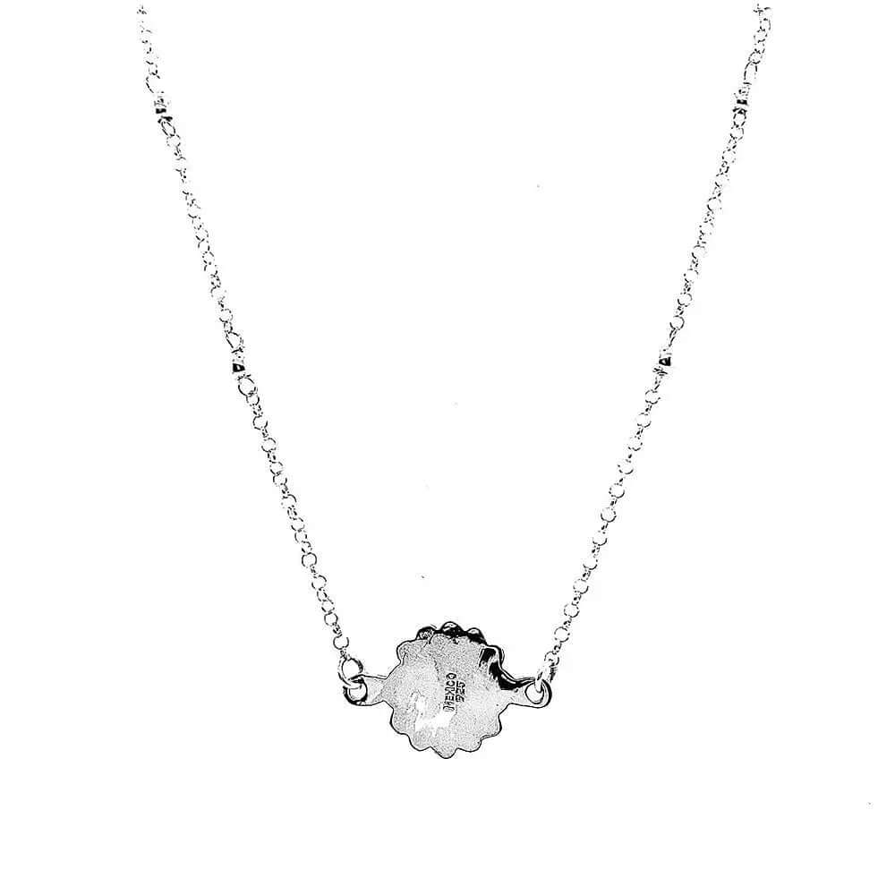 Silver Flower Necklace With Pearl back - Nueve Sterling