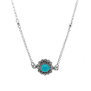 Silver Flower Necklace With Turquoise - Nueve Sterling
