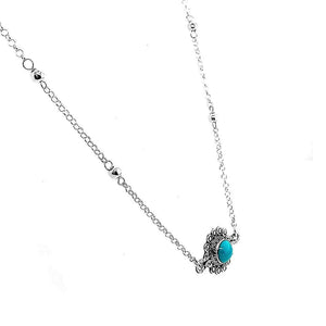Silver Flower Necklace With Turquoise side - Nueve Sterling