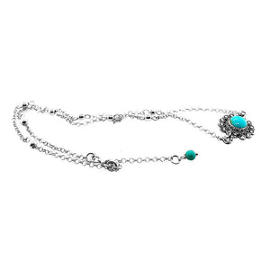 Silver Flower Necklace With Turquoise flat - Nueve Sterling