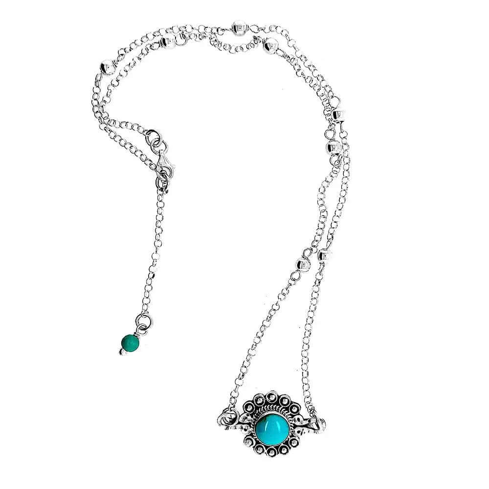 Silver Flower Necklace With Turquoise top - Nueve Sterling
