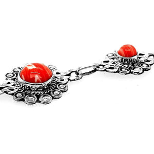 Silver Flowers Bracelet With Coral detail - Nueve Sterling