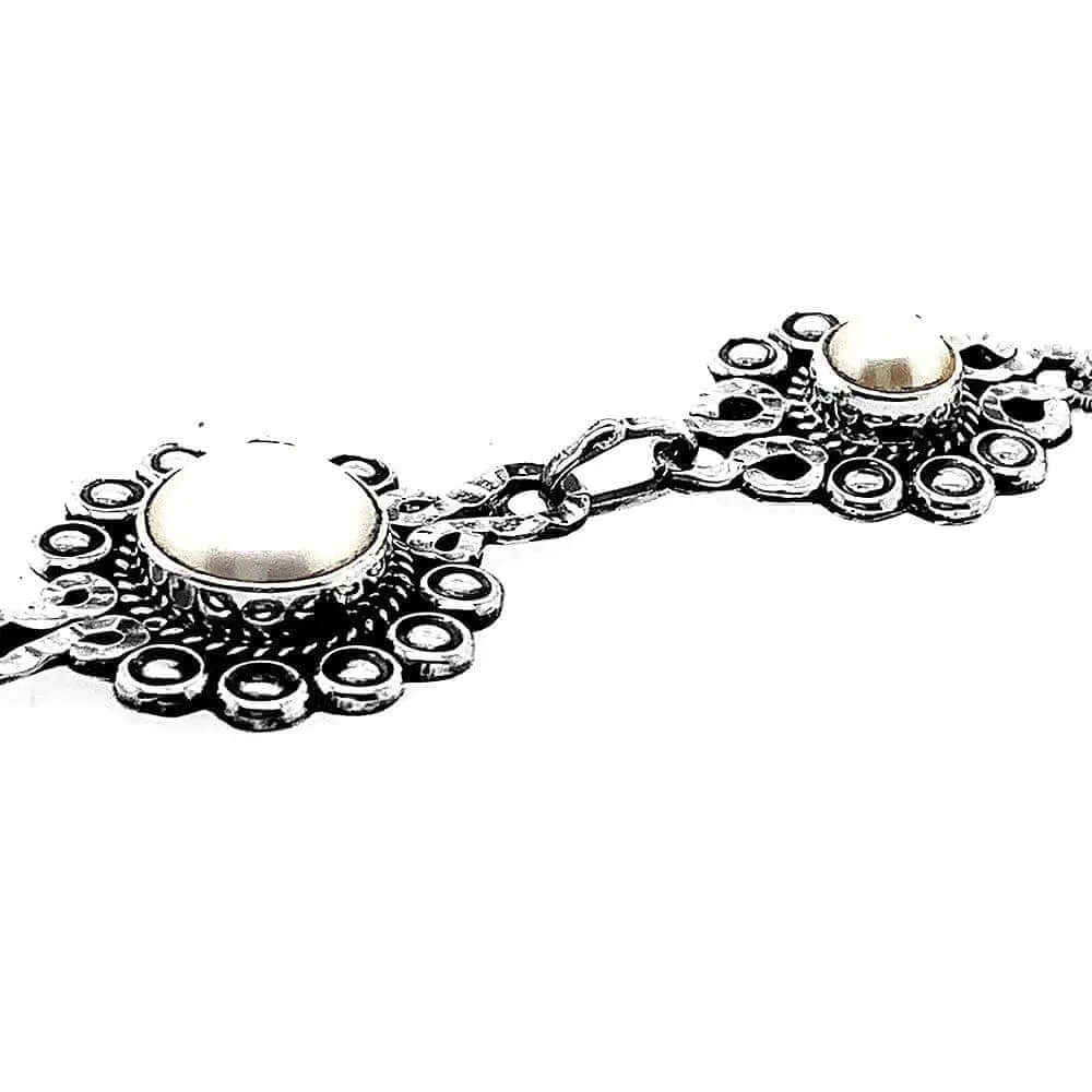 Silver Flowers Bracelet With Pearl detail - Nueve Sterling