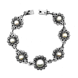 Silver Flowers Bracelet With Pearl top - Nueve Sterling