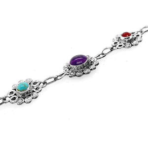 Silver Flowers Bracelet With Gemstones detail - Nueve Sterling