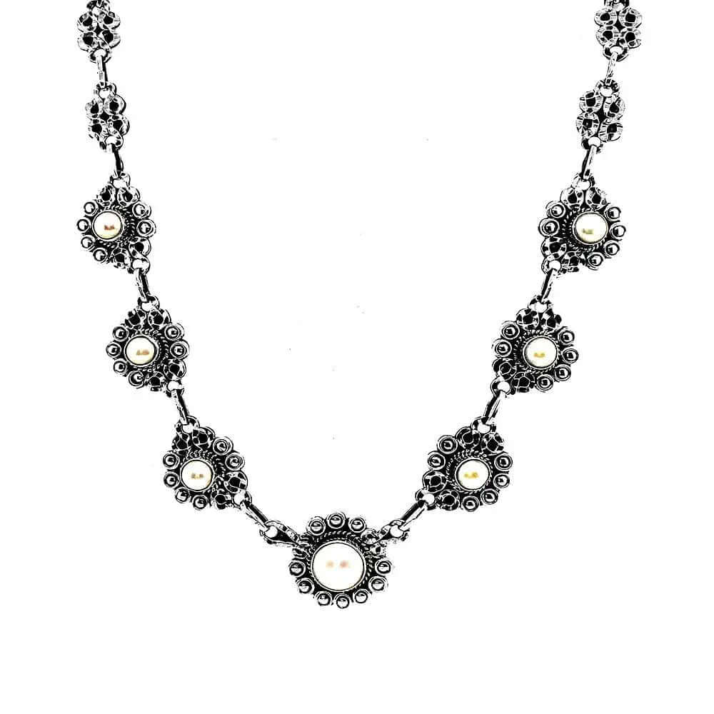Silver Flowers Necklace With Pearl - Nueve Sterling