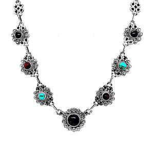 Silver Flowers Necklace With Gemstones - Nueve Sterling