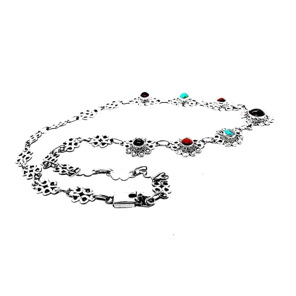 Silver Flowers Necklace With Gemstones flat - Nueve Sterling