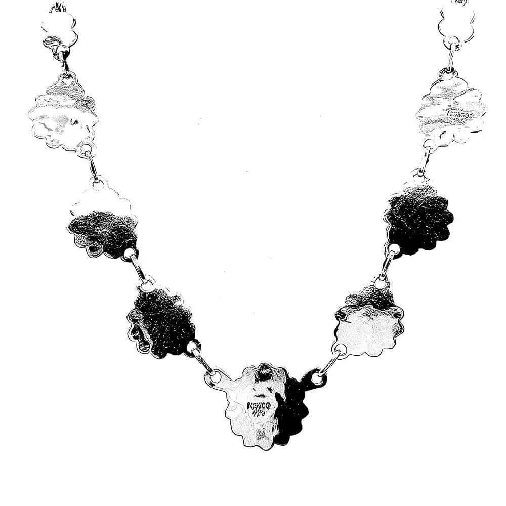 Silver Flowers Necklace With Gemstones back 