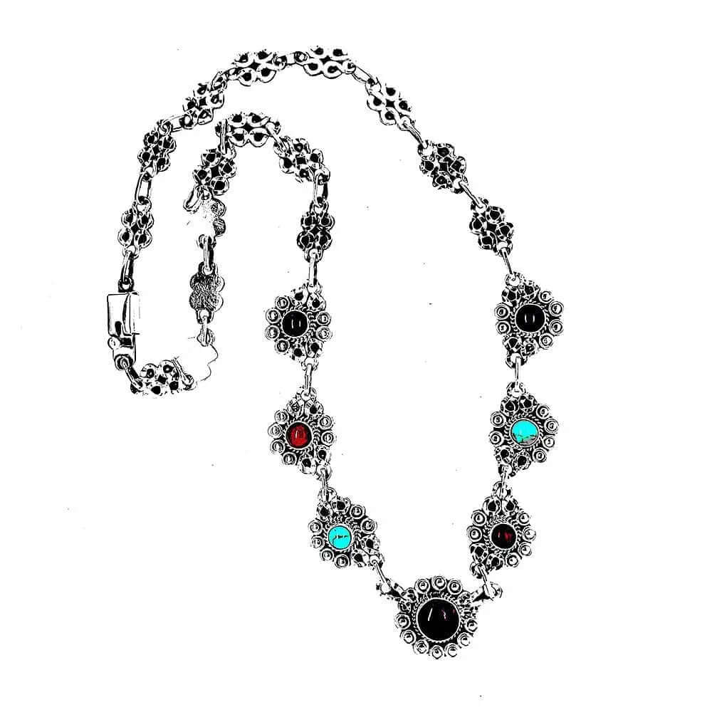 Silver Flowers Necklace With Gemstones top 