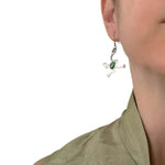 Silver Frog Earrings with Green Turquoise with model - Nueve Sterling