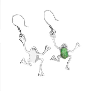Silver Frog Earrings with Green Turquoise top - Nueve Sterling