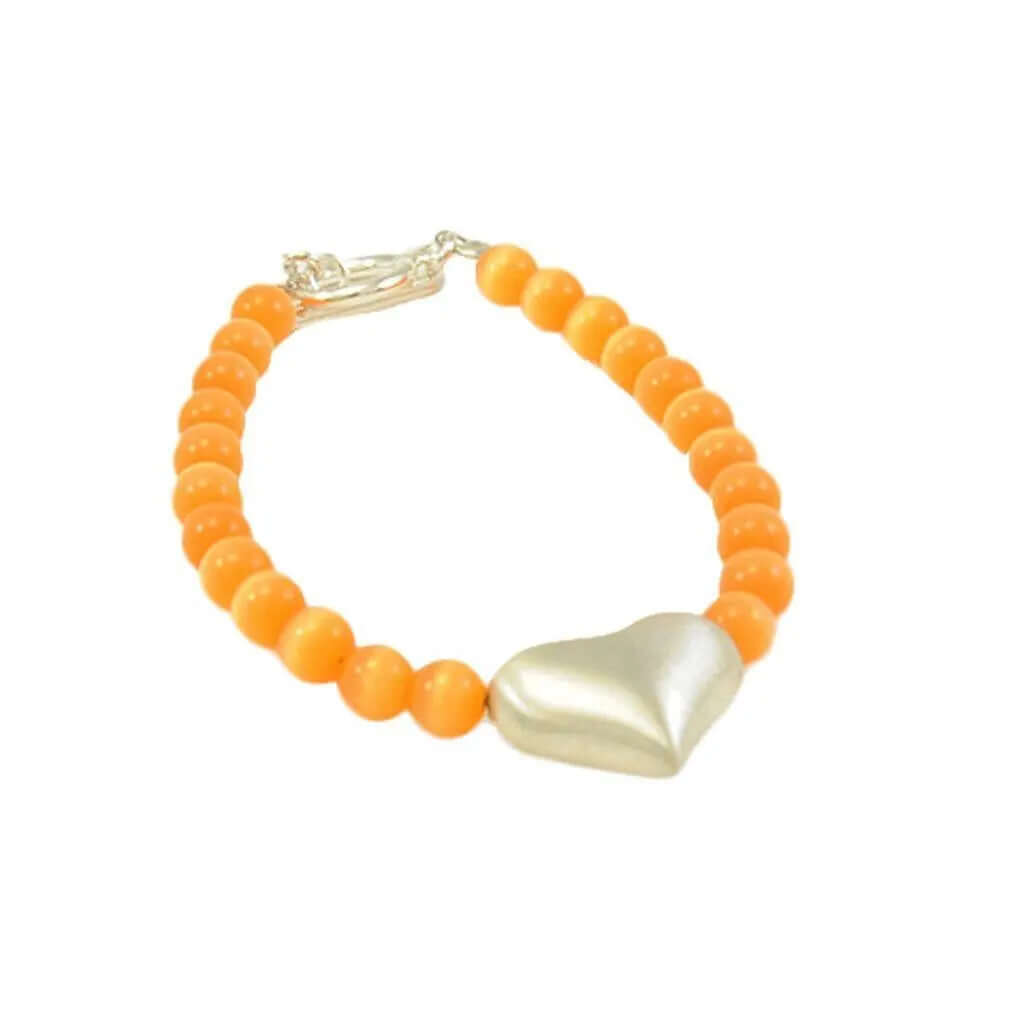%product Silver Heart Bracelet With Orange Cats Eye Stone Nueve Sterling